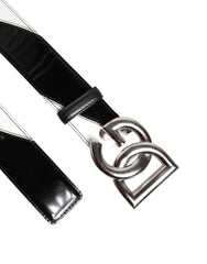 Dolce & Gabbana Black White Leather DG Metal Buckle Belt