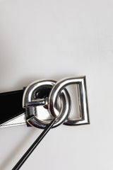 Dolce & Gabbana Black White Leather DG Metal Buckle Belt