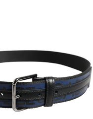 Dolce & Gabbana Black Blue DG Logo Silver Metal Buckle Belt