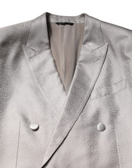 Dolce & Gabbana Light Gray Jacquard Silk Dotted 2 Piece Suit