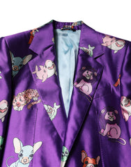 Dolce & Gabbana Purple Silk Animal Print 3 Piece Suit
