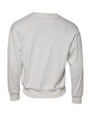 Dolce & Gabbana White Embossed Logo Cotton Crew Neck Sweater