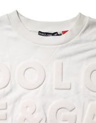 Dolce & Gabbana White Embossed Logo Cotton Crew Neck Sweater