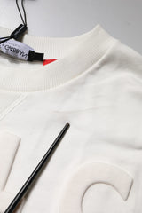 Dolce & Gabbana White Embossed Logo Cotton Crew Neck Sweater