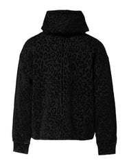 Dolce & Gabbana Black Leopard Full Zip Hooded Sweatshirt Sweater