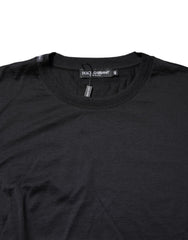 Dolce & Gabbana Dark Blue Silk Crew Neck Men Pullover Sweater