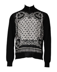 Dolce & Gabbana Black White Bandana Print Full Zip Sweater