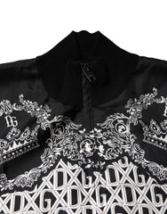 Dolce & Gabbana Black White Bandana Print Full Zip Sweater