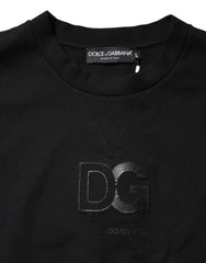 Dolce & Gabbana Black Embossed Logo Cotton Crew Neck Sweater