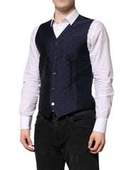 Dolce & Gabbana Dark Blue Logo Wool Formal Men Waistcoat Vest