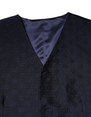 Dolce & Gabbana Dark Blue Logo Wool Formal Men Waistcoat Vest