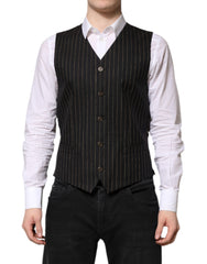 Dolce & Gabbana Black Stripes Wool Formal Men Waistcoat Vest