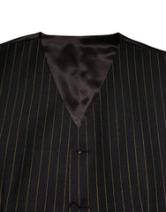 Dolce & Gabbana Black Stripes Wool Formal Men Waistcoat Vest