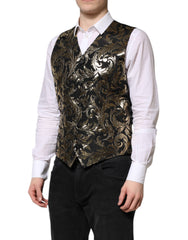 Dolce & Gabbana Black Gold Jacquard Formal Men Waistcoat Vest