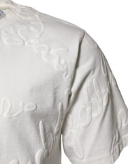 Dolce & Gabbana White Cotton Logo Embossed Crew Neck T-shirt