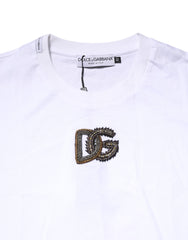 Dolce & Gabbana White Logo Embroidery Crew Neck T-shirt