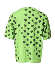 Dolce & Gabbana Green Heart Print Cotton Crew Neck T-shirt