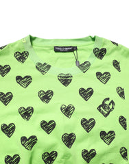 Dolce & Gabbana Green Heart Print Cotton Crew Neck T-shirt
