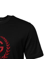 Dolce & Gabbana Black Cotton Embroidered Crew Neck T-shirt