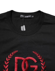 Dolce & Gabbana Black Cotton Embroidered Crew Neck T-shirt