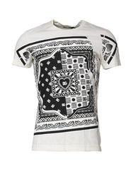 Dolce & Gabbana White Cotton Logo Bandana Print T-shirt