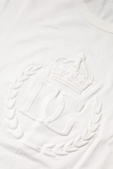Dolce & Gabbana White Cotton DG Crown Embossed T-shirt