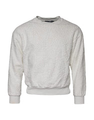 Dolce & Gabbana White Cotton Fleece Crew Neck Sweater