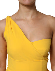 Dolce & Gabbana Yellow One Shoulder Side Slit Midi Dress