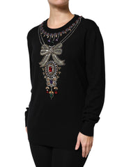 Dolce & Gabbana Black Cashmere Crystal Embellished Sweater
