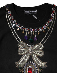 Dolce & Gabbana Black Cashmere Crystal Embellished Sweater