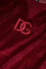 Dolce & Gabbana Red Cotton Velvet Crew Neck Pullover Sweater