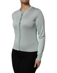 Dolce & Gabbana Light Green Silk Button Down Cardigan Sweater
