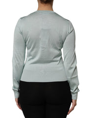 Dolce & Gabbana Light Green Silk Button Down Cardigan Sweater