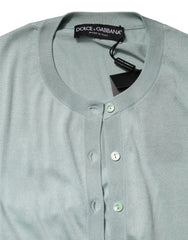 Dolce & Gabbana Light Green Silk Button Down Cardigan Sweater
