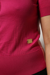 Dolce & Gabbana Pink Short Sleeves Buttoned Ascot Collar Top