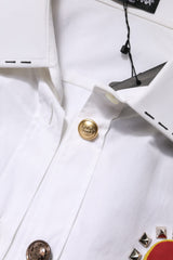 Dolce & Gabbana White Cotton Floral Embellished Shirt Top