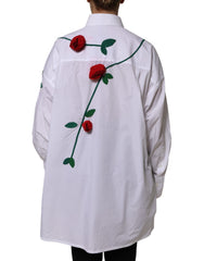 Dolce & Gabbana White Cotton Floral Appliques Dress Shirt Top
