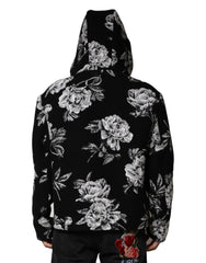 Dolce & Gabbana Black Wool Floral Printed Men Hooded Jacket