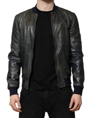 Dolce & Gabbana Black Lambskin Leather Biker Full Zip Jacket