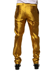 Dolce & Gabbana Yellow Silk Tapered Dress Men Pants