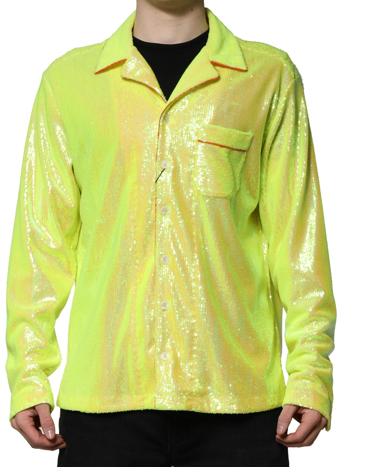 Dolce & Gabbana Yellow Sequin Polyester Lounge Casual Shirt