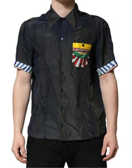 Dolce & Gabbana Black Silk Short Sleeves Men Casual Shirt