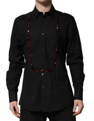 Dolce & Gabbana Black Crystal GOLD Formal Men Dress Shirt