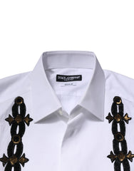 Dolce & Gabbana White GOLD Embellished Formal Men Dress Shirt