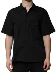 Dolce & Gabbana Black Cotton Short Sleeve Buttoned Casual Shirt