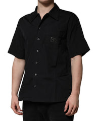 Dolce & Gabbana Black Cotton Short Sleeve Buttoned Casual Shirt