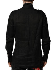 Dolce & Gabbana Black Polka Dot Collar Tie Neck Casual Shirt