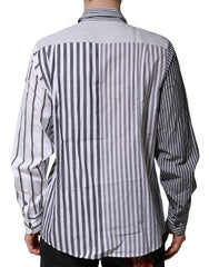 Dolce & Gabbana White Gray Striped Cotton Men Casual Shirt