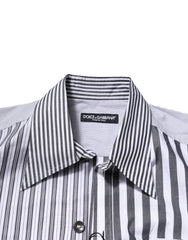 Dolce & Gabbana White Gray Striped Cotton Men Casual Shirt