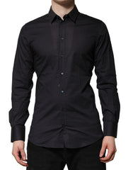 Dolce & Gabbana Blue Cotton GOLD Long Sleeves Formal Shirt